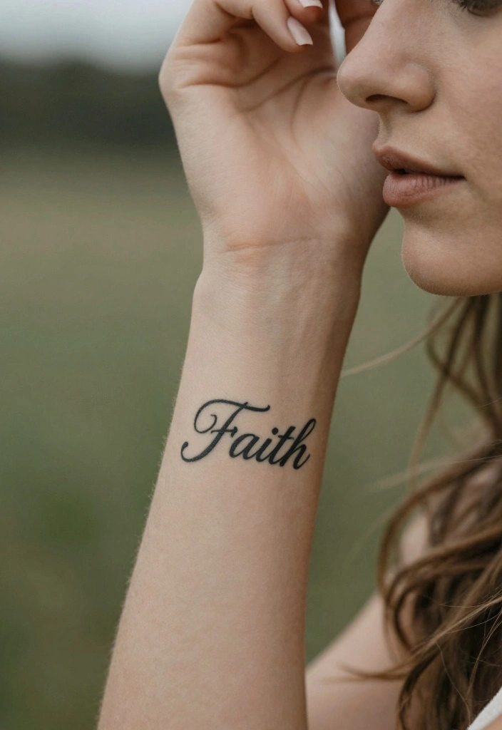 14 Word Tattoo Ideas for Women: Elegant, Personal, and Stylish 67 14 Word Tattoo Ideas for Women: Elegant, Personal, and Stylish - 7. 'Faith' 1