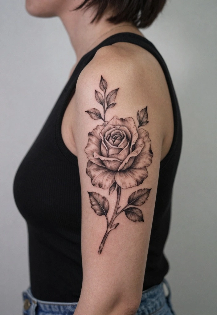 15 Back of the Arm Tattoo Ideas for Women: Stylish and Feminine 1 15 Back of the Arm Tattoo Ideas for Women Stylish and Feminine 1. Delicate Rose Sprig 0