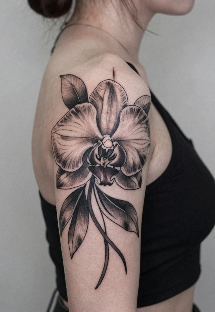 15 Back of the Arm Tattoo Ideas for Women: Stylish and Feminine 144 15 Back of the Arm Tattoo Ideas for Women Stylish and Feminine 14. Stylized Orchid 0