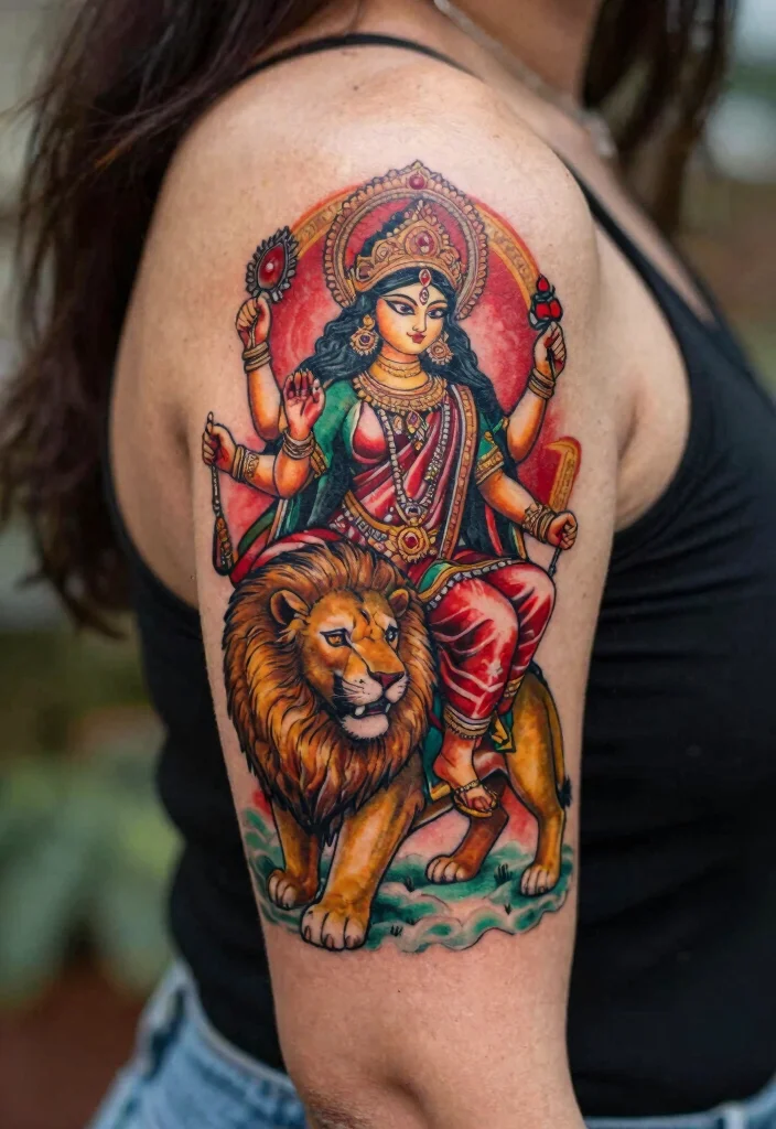 15 Hindu Tattoo Ideas With Ancient Spiritual Meaning 129 15 Hindu Tattoo Ideas With Ancient Spiritual Meaning - 13. Durga Tattoo 1