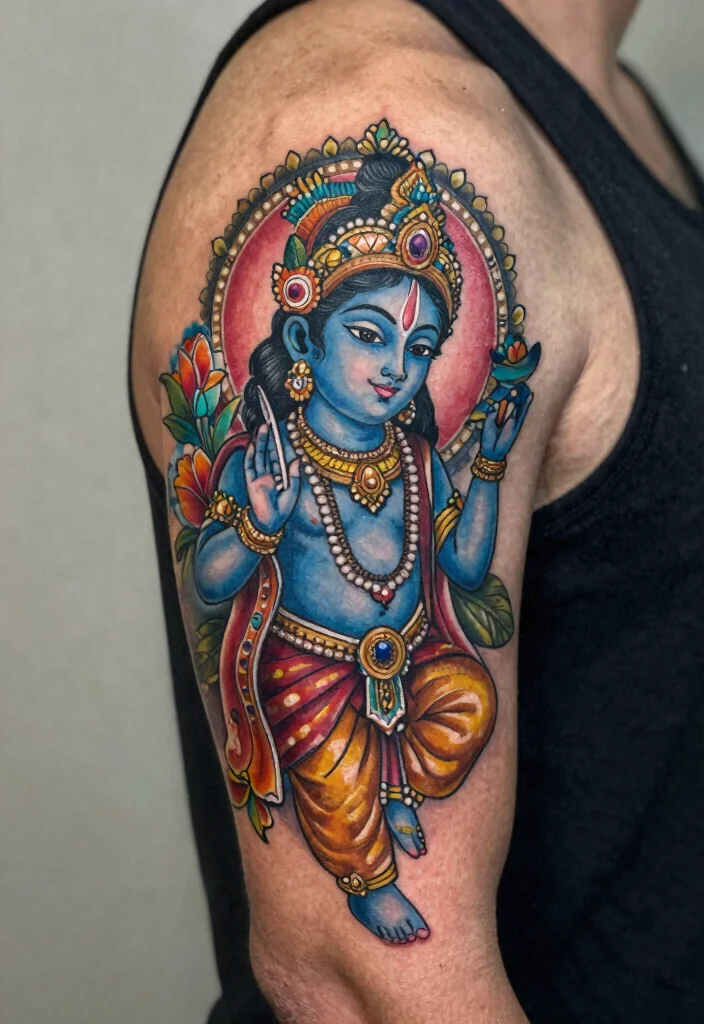 15 Hindu Tattoo Ideas With Ancient Spiritual Meaning 78 15 Hindu Tattoo Ideas With Ancient Spiritual Meaning - 8. Krishna Tattoos 1