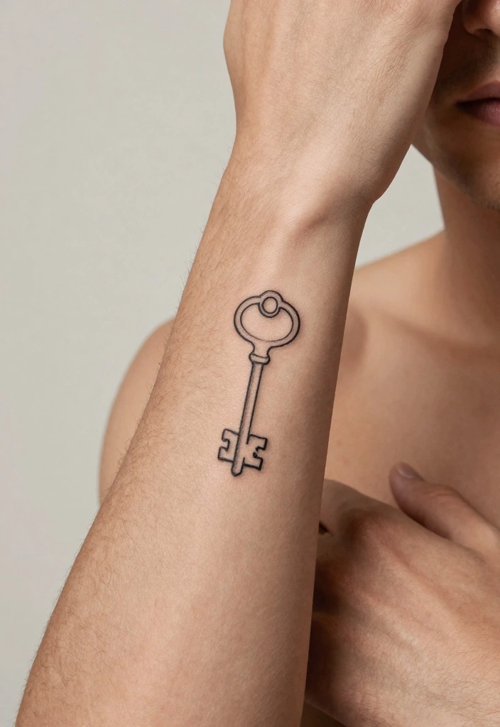 15 Simple Tattoo Ideas for Men: Masculine and Minimal Geometric Designs - 12. Minimalist Key 1