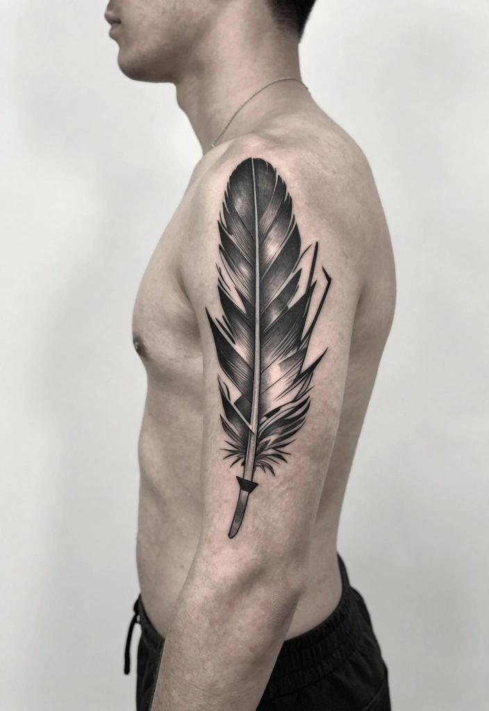 15 Simple Tattoo Ideas for Men: Masculine and Minimal Geometric Designs - 14. Geometric Feather 1