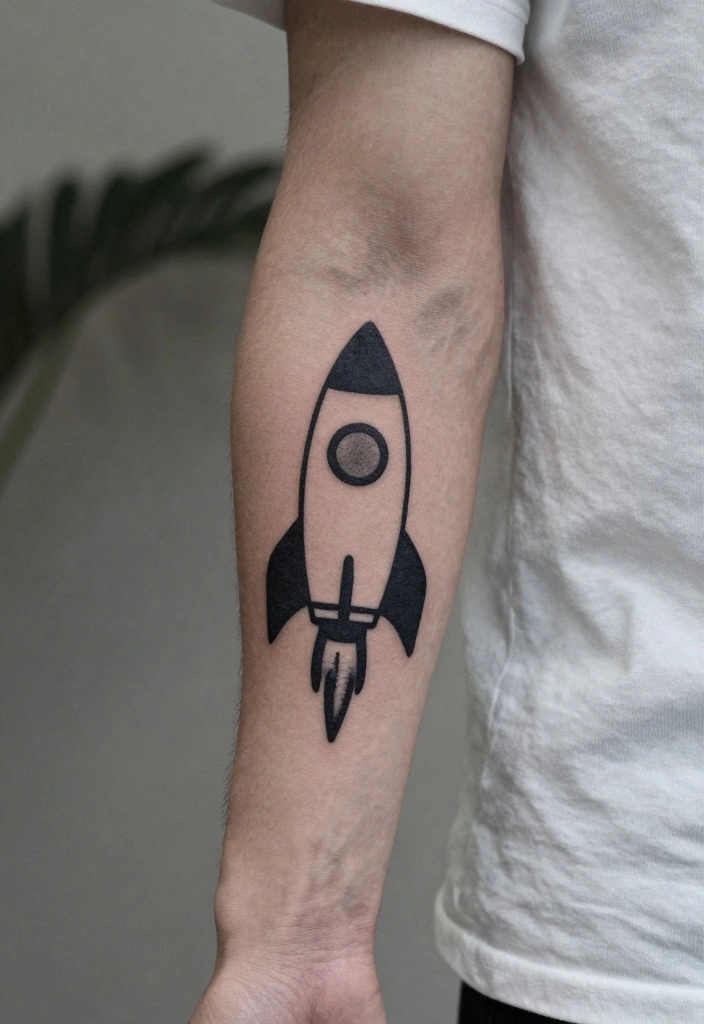 15 Simple Tattoo Ideas for Men: Masculine and Minimal Geometric Designs - 15. Minimalist Rocket 1