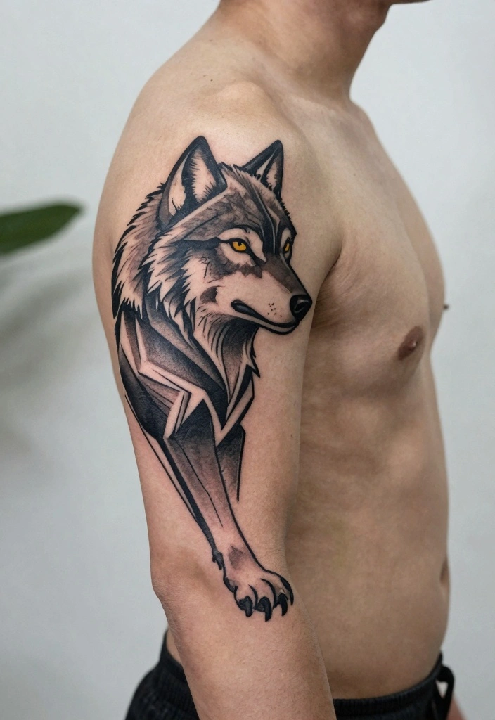 15 Simple Tattoo Ideas for Men: Masculine and Minimal Geometric Designs - 4. Geometric Wolf 1