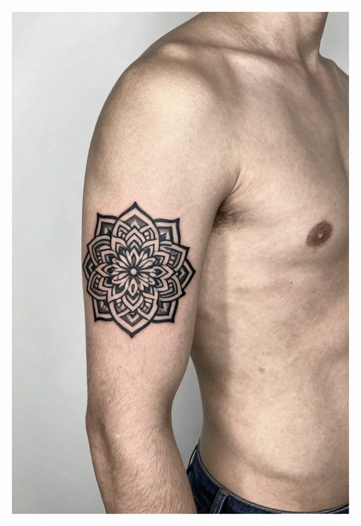 15 Simple Tattoo Ideas for Men: Masculine and Minimal Geometric Designs - 5. Symmetrical Mandala 1