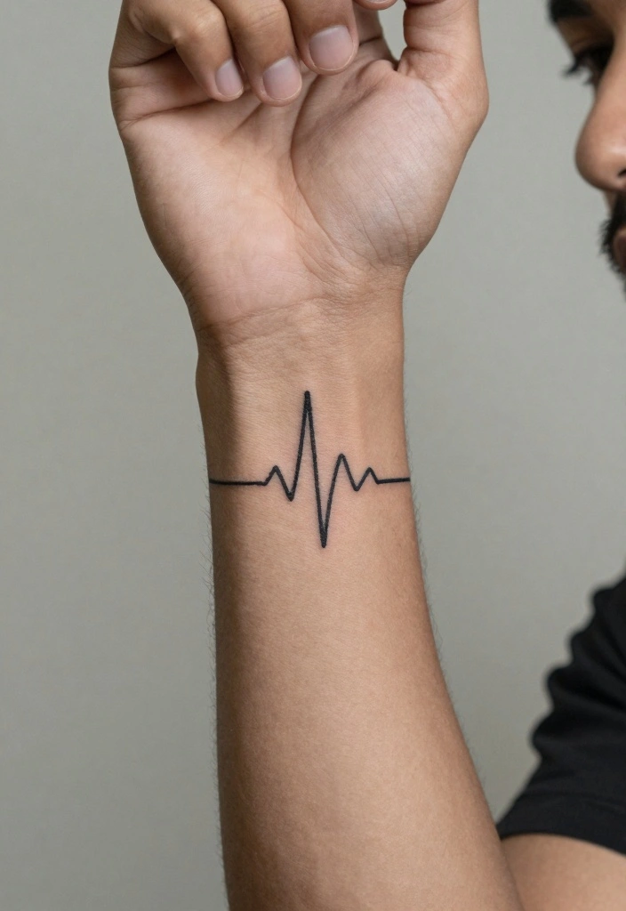 15 Simple Tattoo Ideas for Men: Masculine and Minimal Geometric Designs - 9. Simple Heartbeat 1