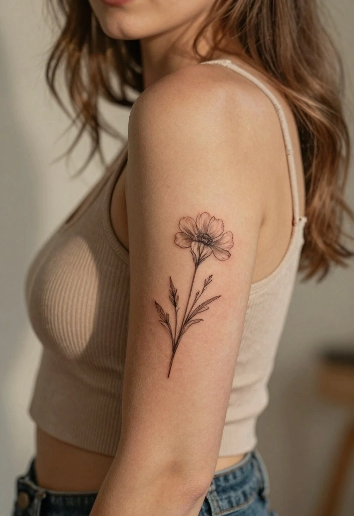 15 Simple Tattoo Ideas for Women: Clean, Cute, and Timeless - 9. Simplistic Wildflower 1