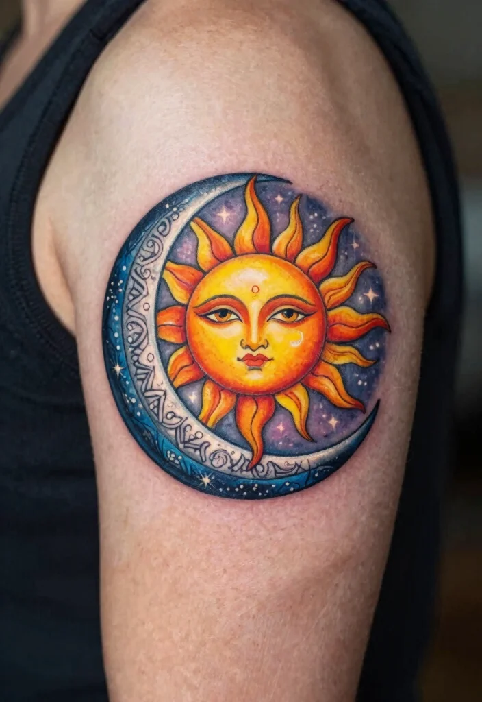 16 Ancient Indian Tattoo Ideas Inspired by History and Myth - 11. The Sun and Moon 1