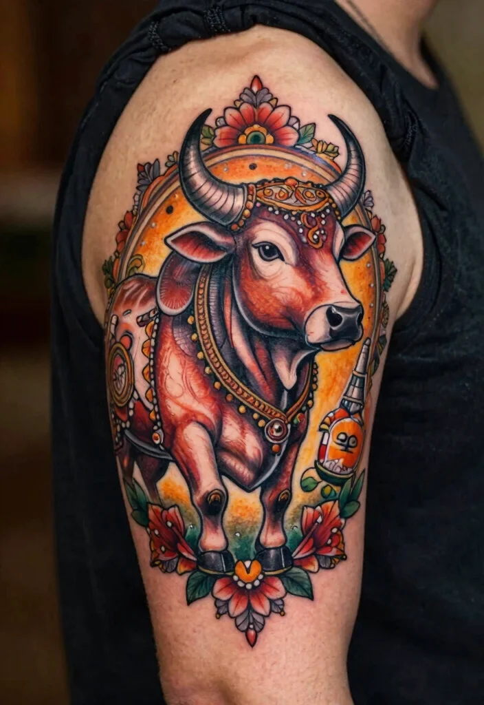 16 Ancient Indian Tattoo Ideas Inspired by History and Myth - 14. The Sacred Cow (Kamadhenu) 1