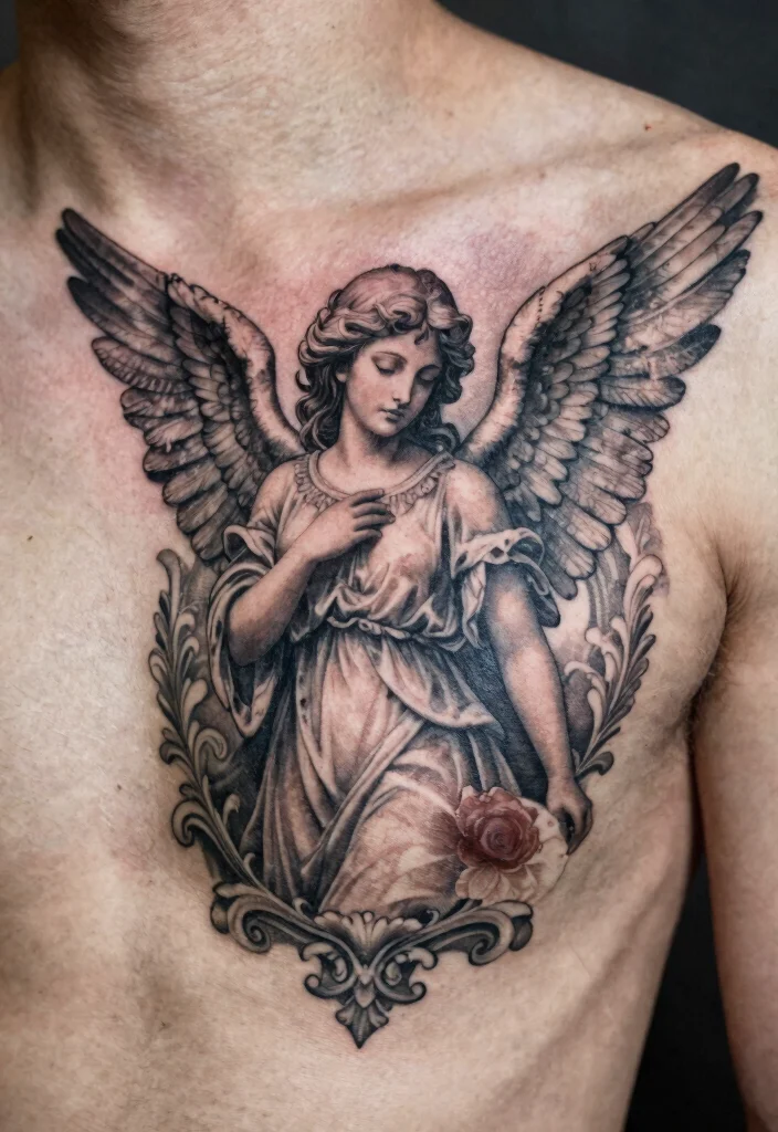 16 Angel Tattoo Design Ideas for Men Powerful and Symbolic 14. Vintage Angel Tattoo 0