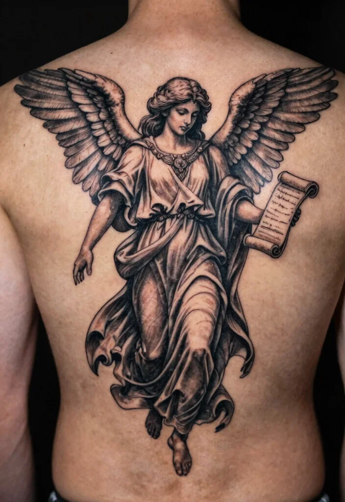 16 Angel Tattoo Design Ideas for Men Powerful and Symbolic 16. The Harbinger Angel Tattoo 0