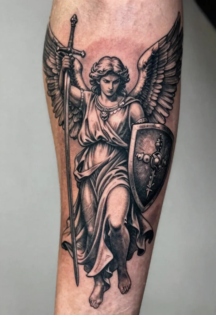 16 Angel Tattoo Design Ideas for Men Powerful and Symbolic 3. Archangel Tattoo 0