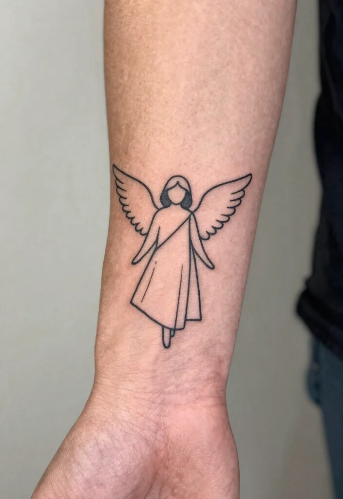 16 Angel Tattoo Design Ideas for Men Powerful and Symbolic 6. Minimalist Angel Tattoo 0