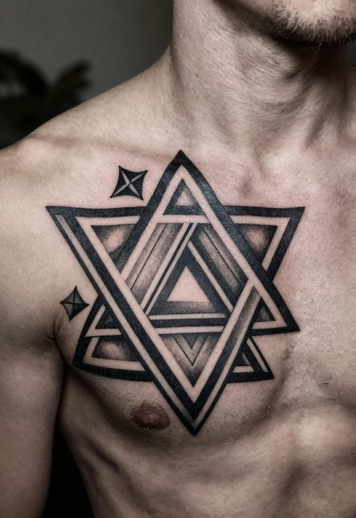16 Chest Tattoo Design Ideas for Men: Strong and Masculine 1 16 Chest Tattoo Design Ideas for Men Strong and Masculine 1. Geometric Patterns 0