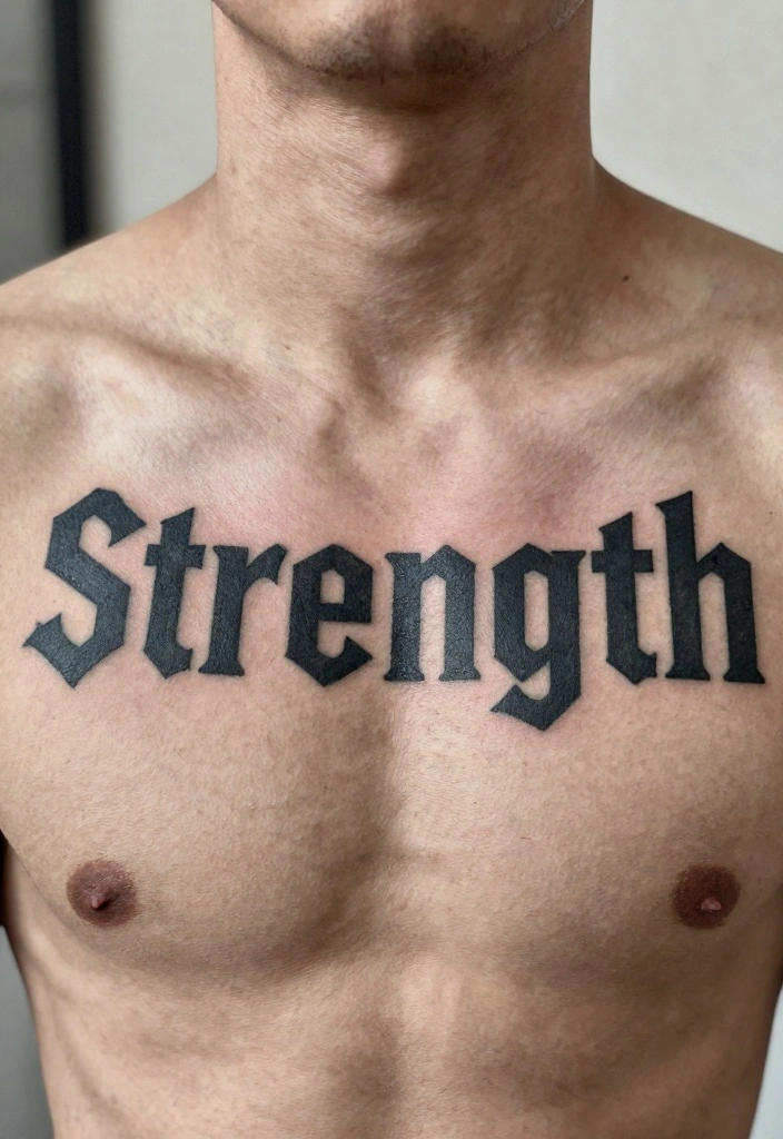 16 Chest Tattoo Design Ideas for Men: Strong and Masculine 23 16 Chest Tattoo Design Ideas for Men Strong and Masculine 3. Bold Lettering 0
