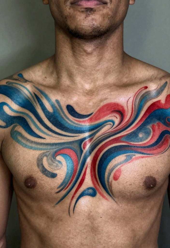 16 Chest Tattoo Design Ideas for Men: Strong and Masculine 34 16 Chest Tattoo Design Ideas for Men Strong and Masculine 4. Abstract Art 0