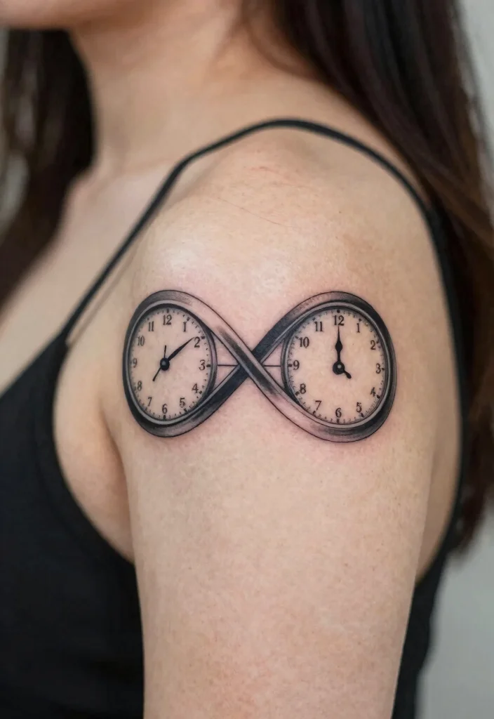16 Compass and Clock Tattoo Ideas With Time and Direction Themes - 11. Custom Coordinates Infinity Clock 1
