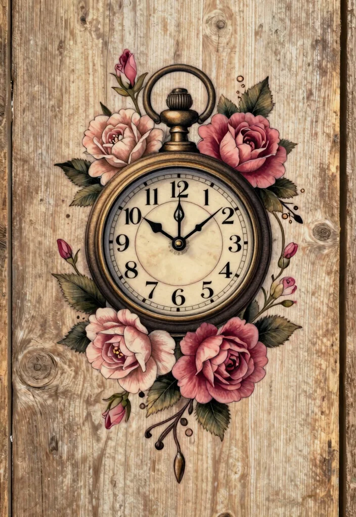 16 Compass and Clock Tattoo Ideas With Time and Direction Themes - 2. Vintage Clock with Floral Accents 1