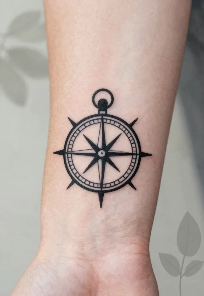 16 Compass and Clock Tattoo Ideas With Time and Direction Themes - 3. Minimalist Compass and Clock Fusion 1
