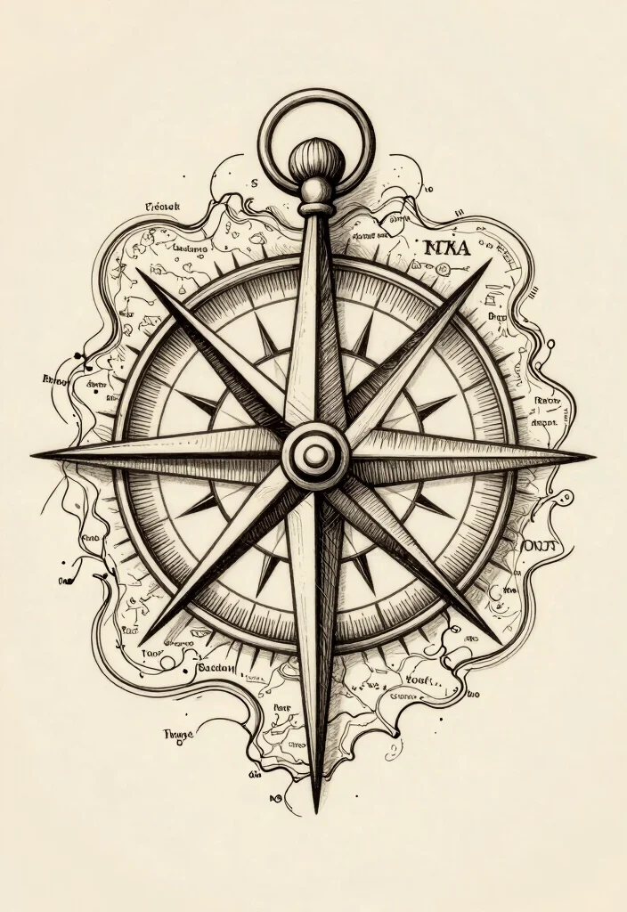 16 Compass and Clock Tattoo Ideas With Time and Direction Themes - 6. Artistic Compass with Map Elements 1