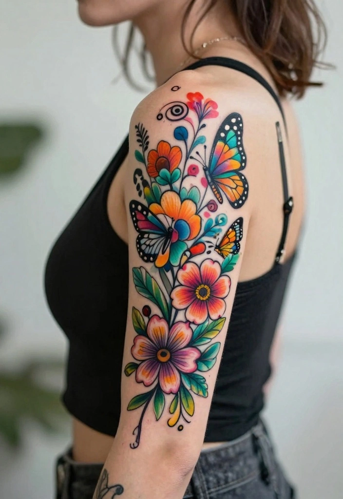 16 Floral and Butterfly Sleeve Tattoo Ideas Flowing and Feminine 12. Whimsical Floral and Butterfly Tattoo 0