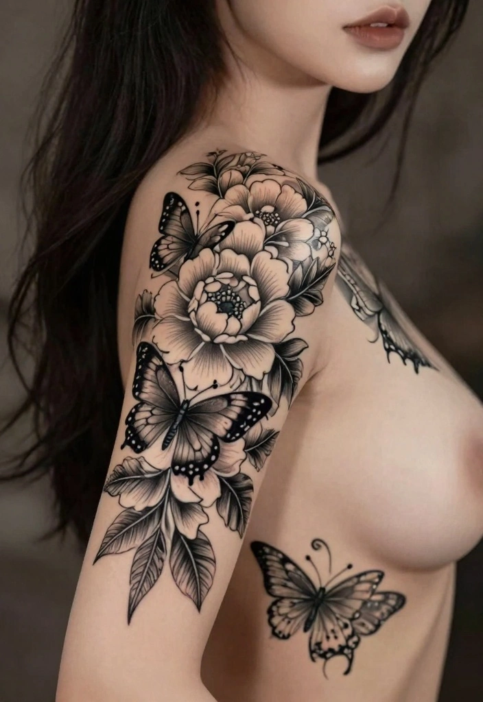 16 Floral and Butterfly Sleeve Tattoo Ideas Flowing and Feminine - 14. Cultural Floral and Butterfly Tattoo 1