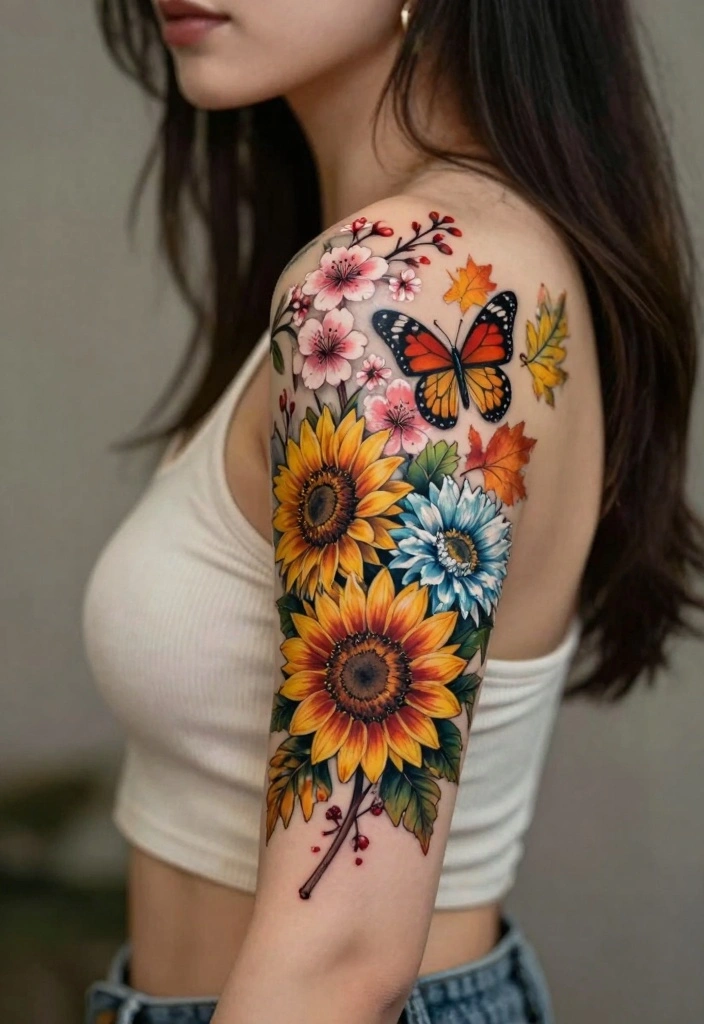 16 Floral and Butterfly Sleeve Tattoo Ideas Flowing and Feminine 15. Seasonal Floral and Butterfly Tattoo 0