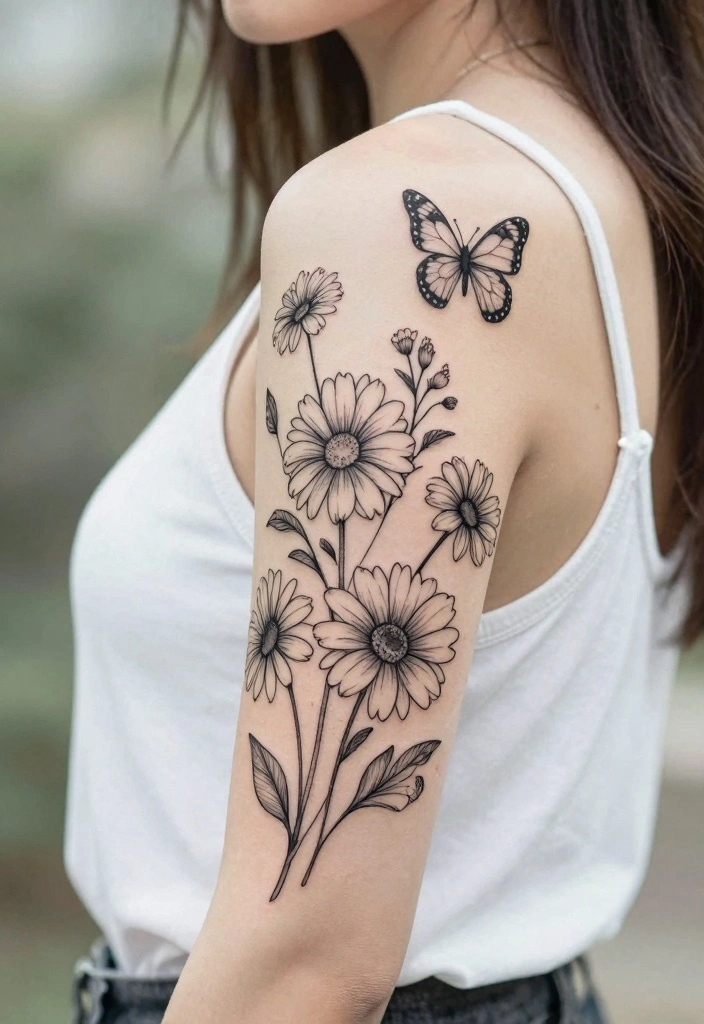 16 Floral and Butterfly Sleeve Tattoo Ideas Flowing and Feminine 4. Minimalist Floral and Butterfly Sleeve 0