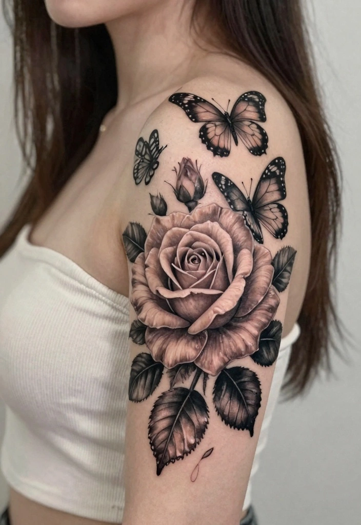 16 Floral and Butterfly Sleeve Tattoo Ideas Flowing and Feminine 6. 3D Floral and Butterfly Tattoo 0