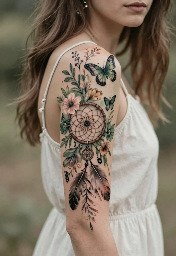 16 Floral and Butterfly Sleeve Tattoo Ideas Flowing and Feminine 8. Bohemian Floral and Butterfly Sleeve Tattoo 0