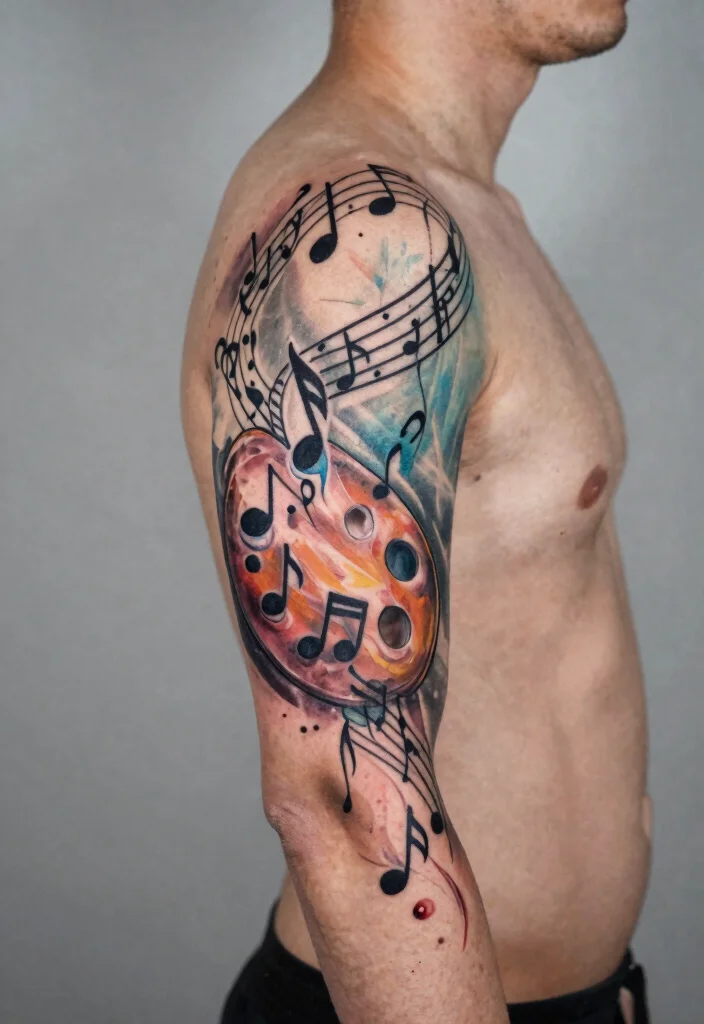 16 Half Sleeve Arm Tattoo Ideas for Men Bold and Detailed 12. Music and Art 0