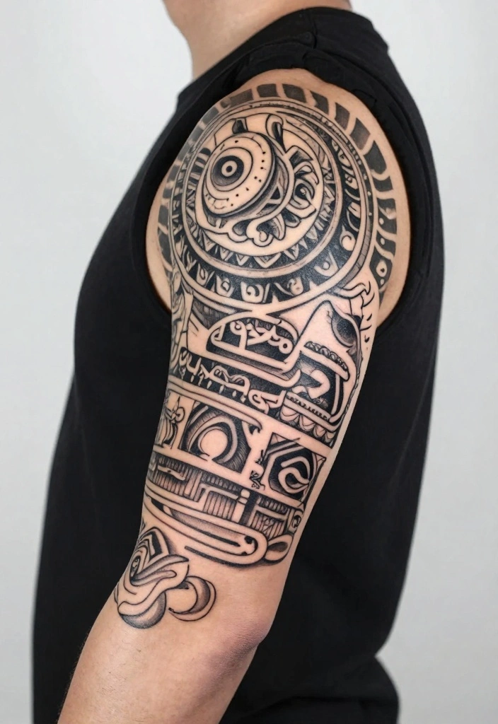 16 Half Sleeve Arm Tattoo Ideas for Men Bold and Detailed 14. Cultural Symbols 0