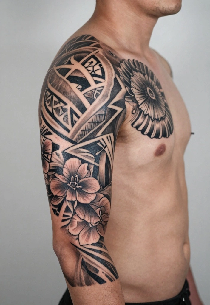 16 Half Sleeve Arm Tattoo Ideas for Men Bold and Detailed 16. Combining Styles 0