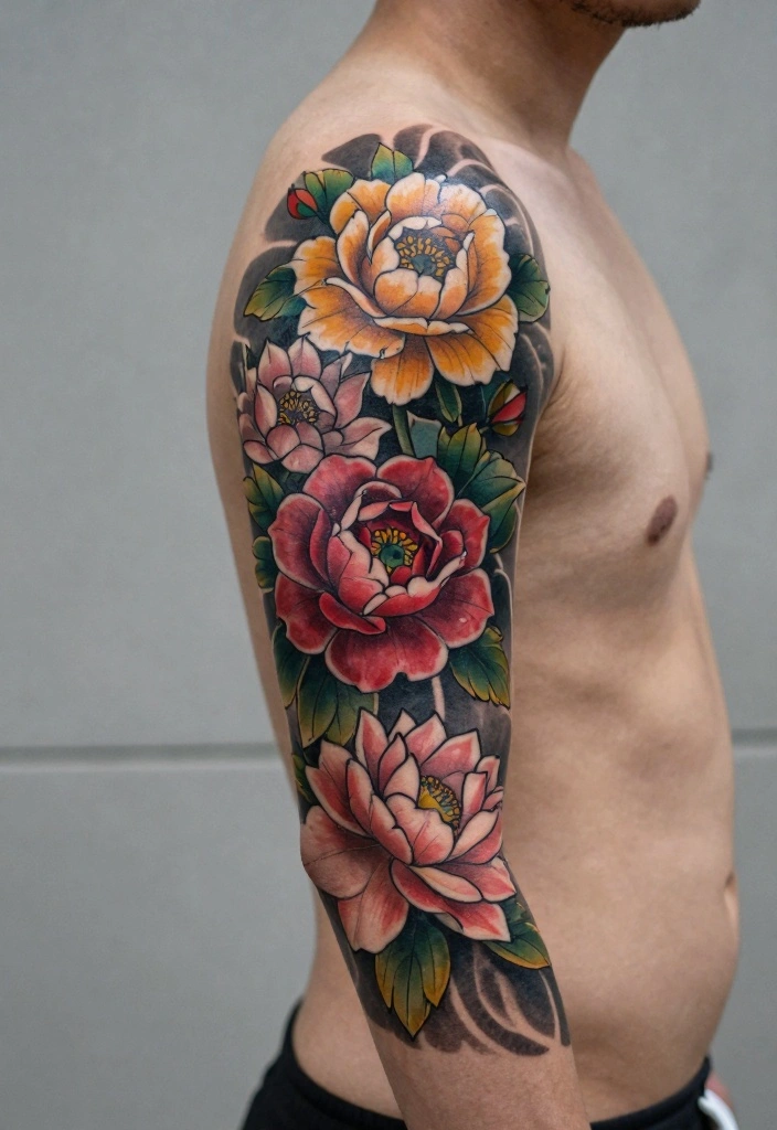 16 Half Sleeve Arm Tattoo Ideas for Men Bold and Detailed 2. Floral Elements 0
