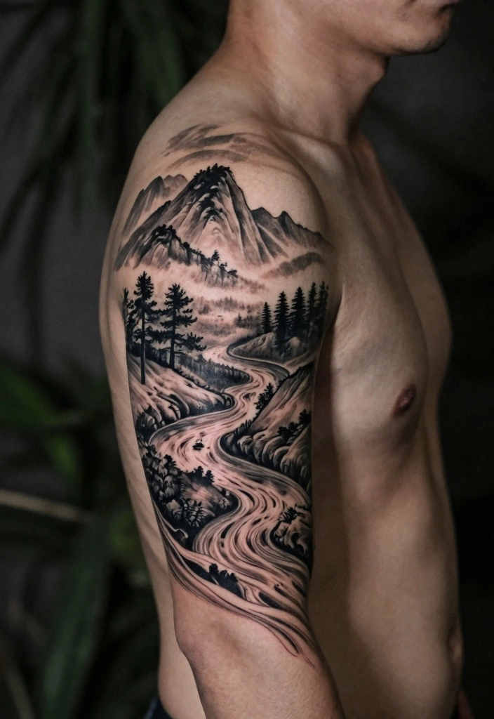 16 Half Sleeve Arm Tattoo Ideas for Men Bold and Detailed 4. Nature Scenes 0
