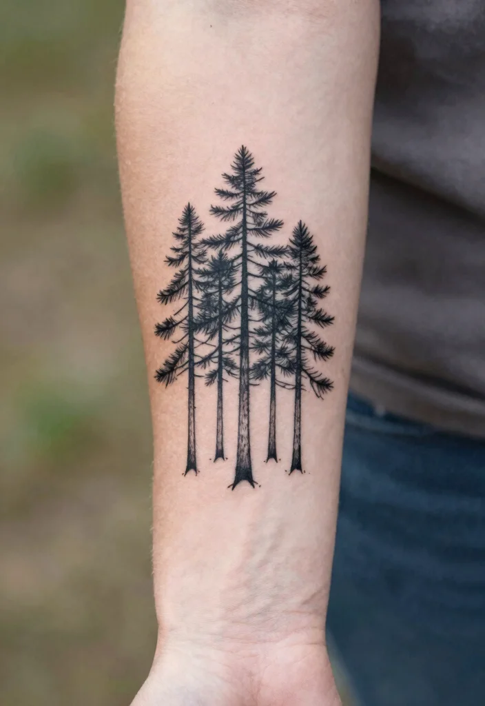 16 Line Work Tattoo Ideas: Clean, Detailed, and Timeless - 11. Whispering Pines 1