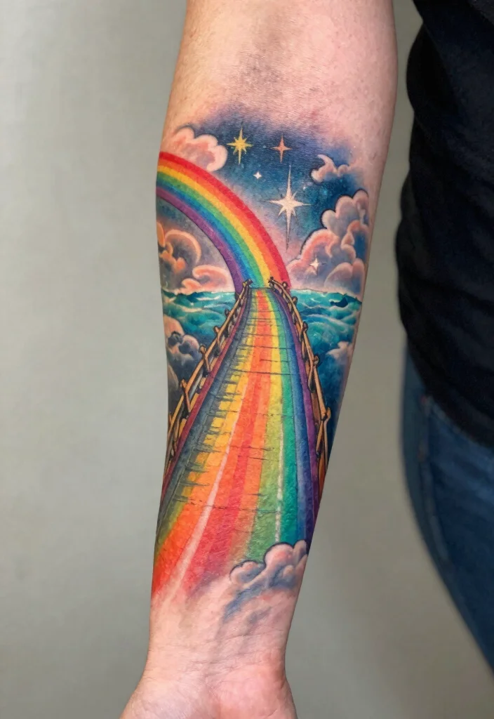 16 Norse Mythology Tattoo Ideas With Gods Symbols and Legends - 14. The Bifrost: Rainbow Bridge 1