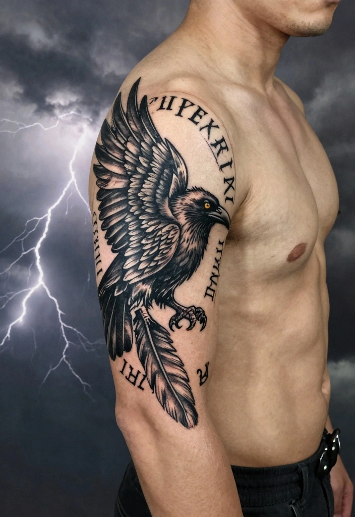 16 Norse Tattoo Ideas for Men: Bold, Mythical, and Masculine 1 16 Norse Tattoo Ideas for Men: Bold, Mythical, and Masculine - 1. Odin's Raven: A Symbol of Wisdom 1