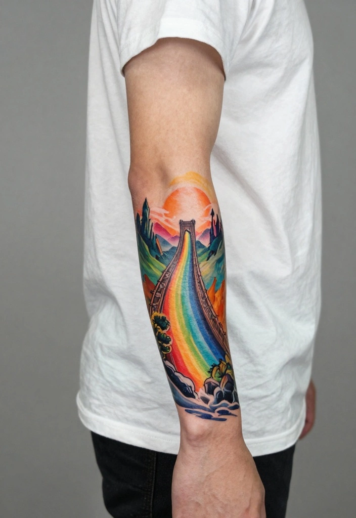 16 Norse Tattoo Ideas for Men: Bold, Mythical, and Masculine 155 16 Norse Tattoo Ideas for Men: Bold, Mythical, and Masculine - 15. The Bifrost Bridge: Connection Between Realms 1