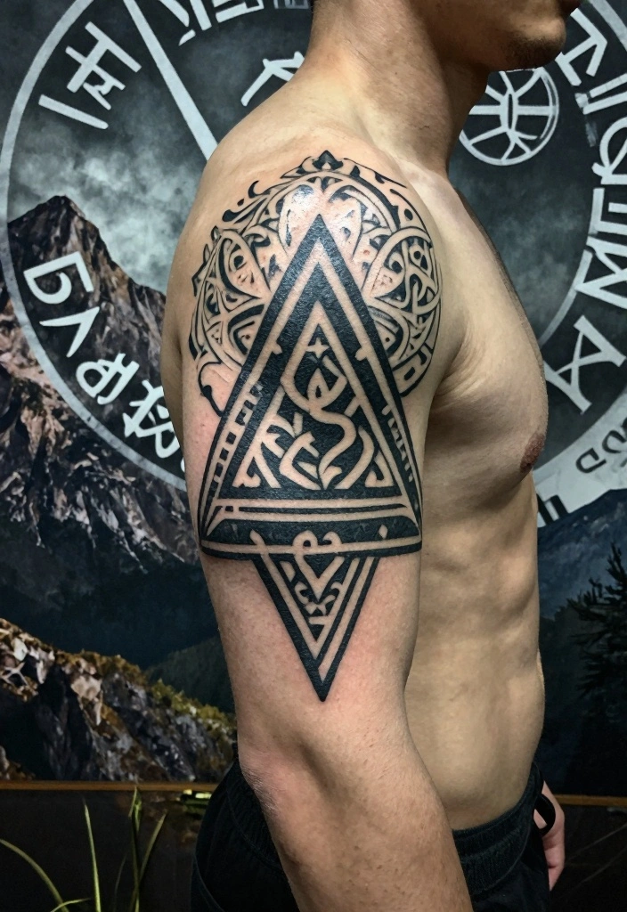 16 Norse Tattoo Ideas for Men: Bold, Mythical, and Masculine 12 16 Norse Tattoo Ideas for Men: Bold, Mythical, and Masculine - 2. The Valknut: A Triangle of Fate 1