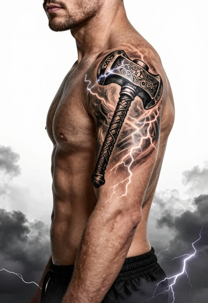 16 Norse Tattoo Ideas for Men: Bold, Mythical, and Masculine 23 16 Norse Tattoo Ideas for Men: Bold, Mythical, and Masculine - 3. Mjölnir: Thor's Hammer 1