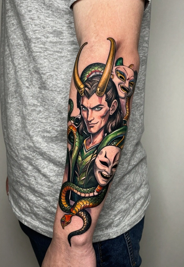 16 Norse Tattoo Ideas for Men: Bold, Mythical, and Masculine 78 16 Norse Tattoo Ideas for Men: Bold, Mythical, and Masculine - 8. Loki: The Trickster God 1
