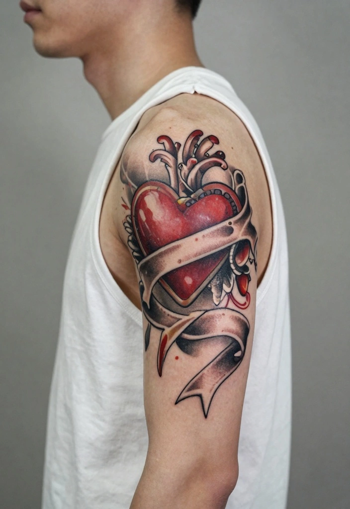 16 Traditional Old School Tattoo Flash Ideas for a Timeless Style 10. The Heart with Banner 0