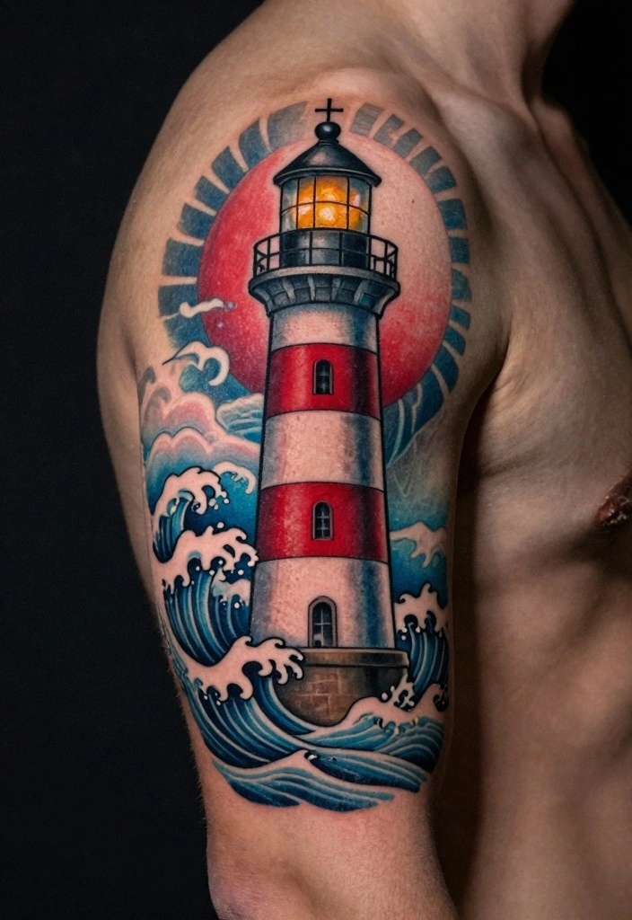 16 Traditional Old School Tattoo Flash Ideas for a Timeless Style 13. The Vintage Lighthouse 0