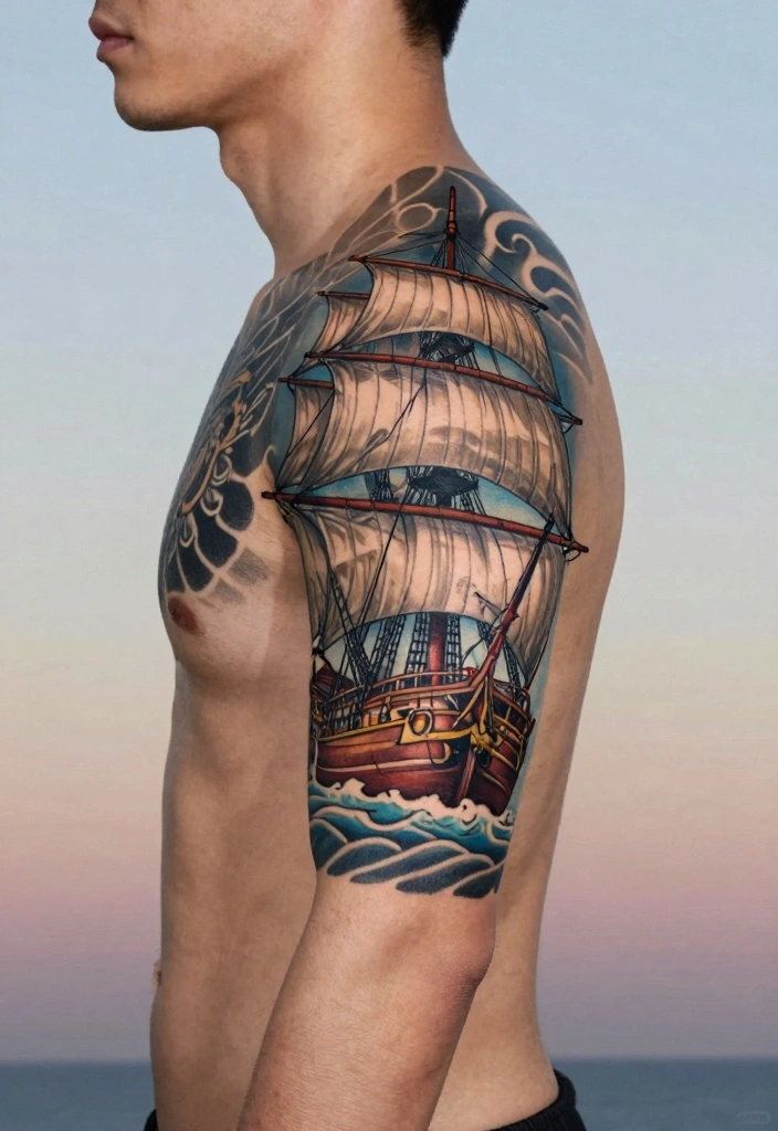 16 Traditional Old School Tattoo Flash Ideas for a Timeless Style 4. The Daring Ship 0