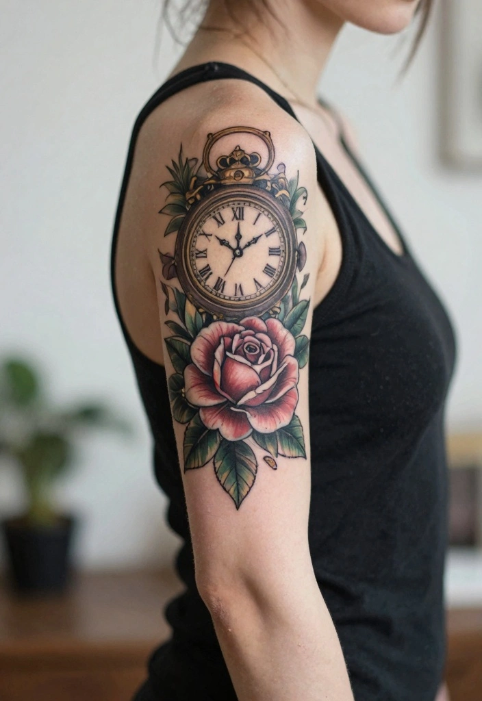 16 Women Half Sleeve Arm Tattoo Ideas With Flow and Balance 10. Vintage Charm 0