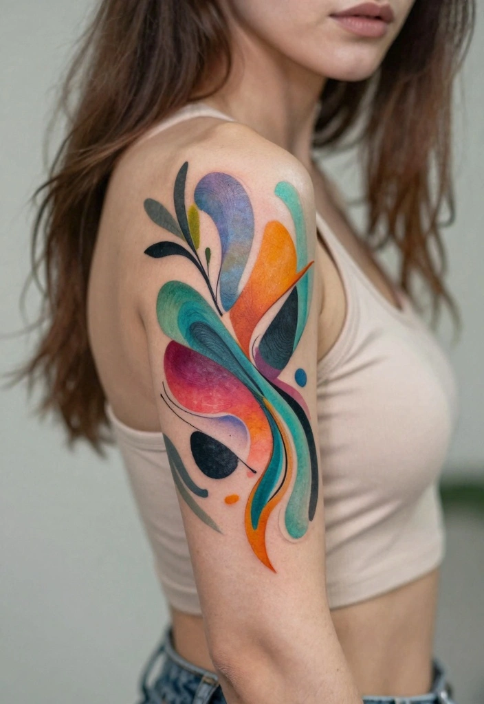 16 Women Half Sleeve Arm Tattoo Ideas With Flow and Balance 11. Abstract Artistry 0