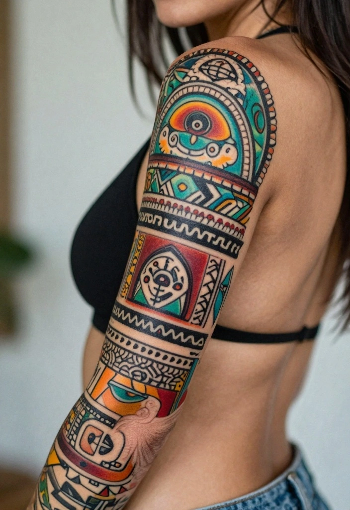 16 Women Half Sleeve Arm Tattoo Ideas With Flow and Balance 13. Cultural Heritage 0