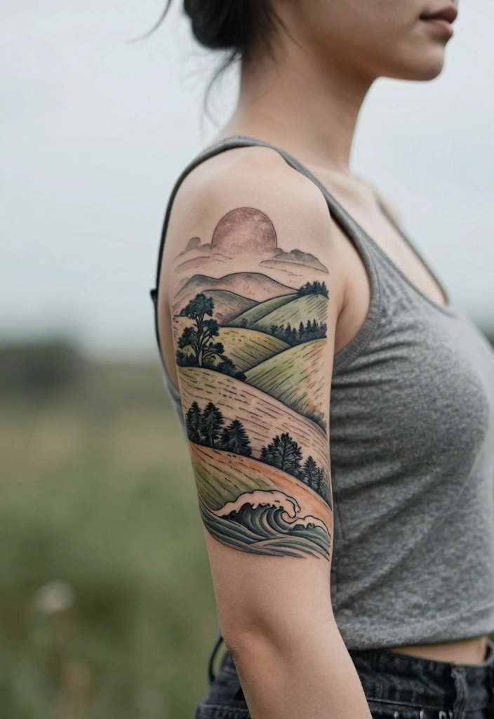 16 Women Half Sleeve Arm Tattoo Ideas With Flow and Balance 3. Natures Embrace 0